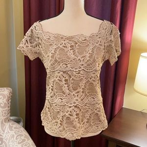 Boston Proper Short Sleeve Lace Blouse